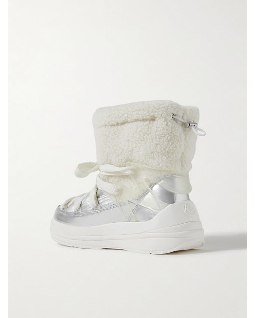 Moncler White Insolux M Rubber-Trimmed Fleece, Metallic Shell And Leather Snow Boots