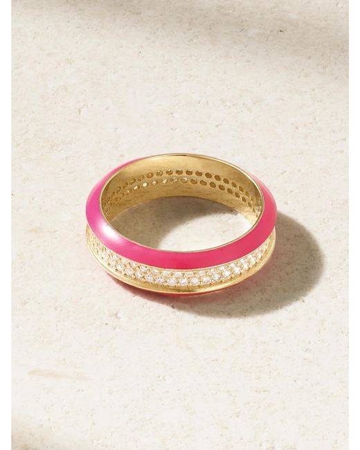 Lauren Rubinski Pink 14-Karat, Enamel And Diamond Ring