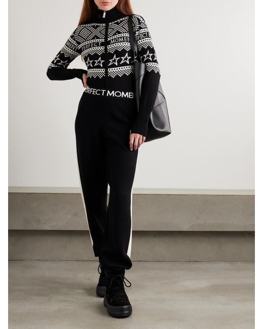 Perfect Moment Black La Tour Intarsia Wool-Blend Tapered Track Pants