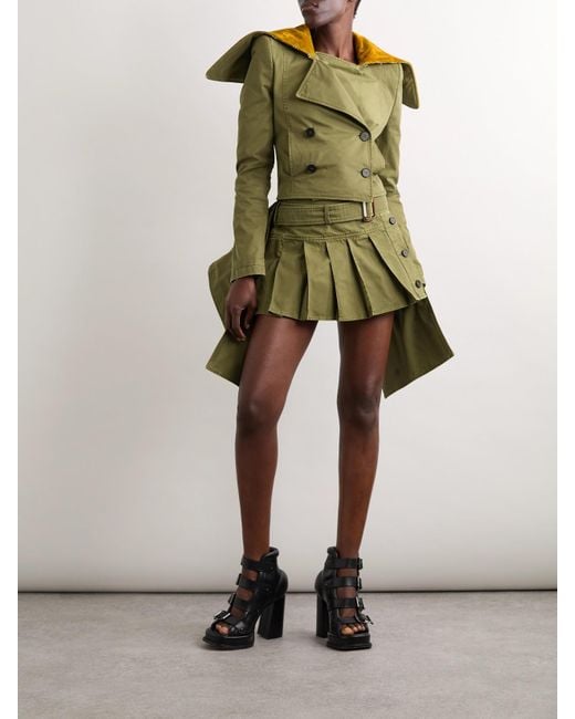 Alexander McQueen Green Asymmetric Double-Breasted Cotton-Twill And Velvet Jacket