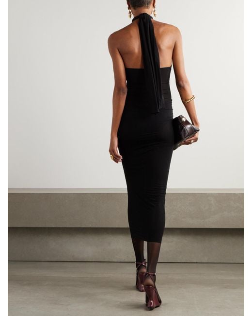 Magda Butrym Black Neckholder-Midikleid Aus Stretch-Tüll Mit Applikation