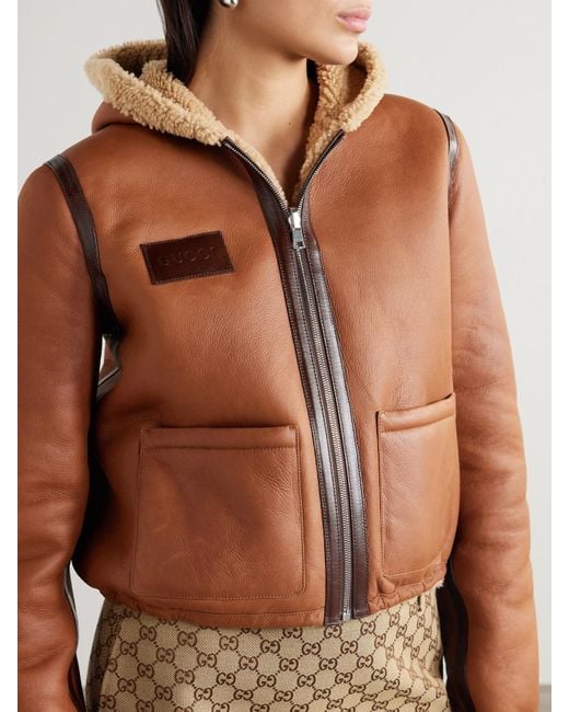 Gucci Natural Cropped Hooded Reversible Shearling Jacket