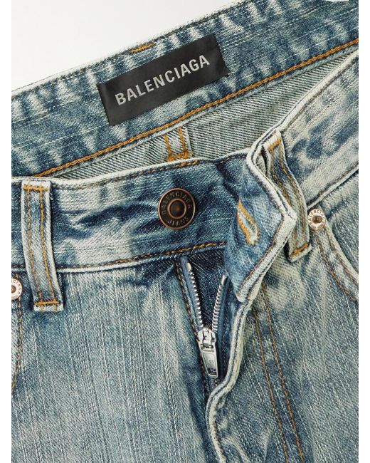 Balenciaga Blue Distressed Mid-Rise Wide-Leg Jeans