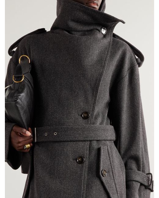 Acne Black Oversized Belted Herringbone Wool-Blend Coat
