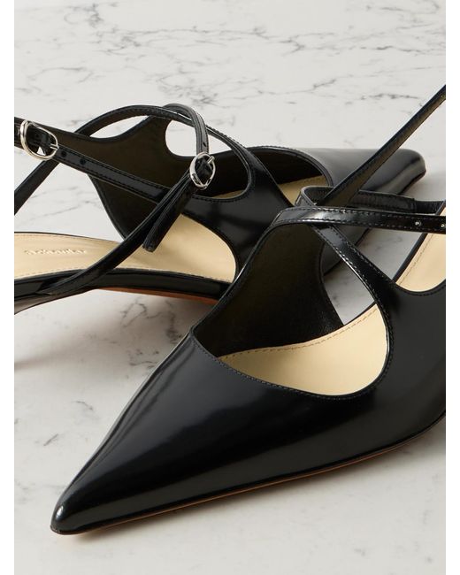 Proenza Schouler Black Slash Patent-Leather Slingback Pumps