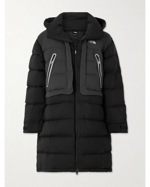 The North Face Black Printed Paneled Quilted Shell Hooded Down Jacket