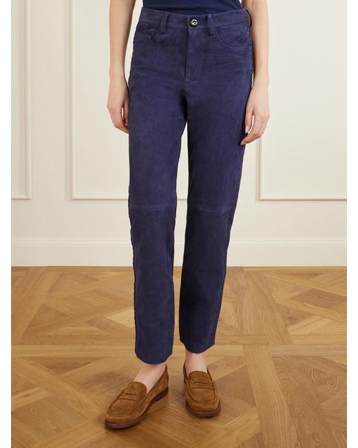 Blazé Milano Blue Paso Paneled Suede Straight-Leg Pants