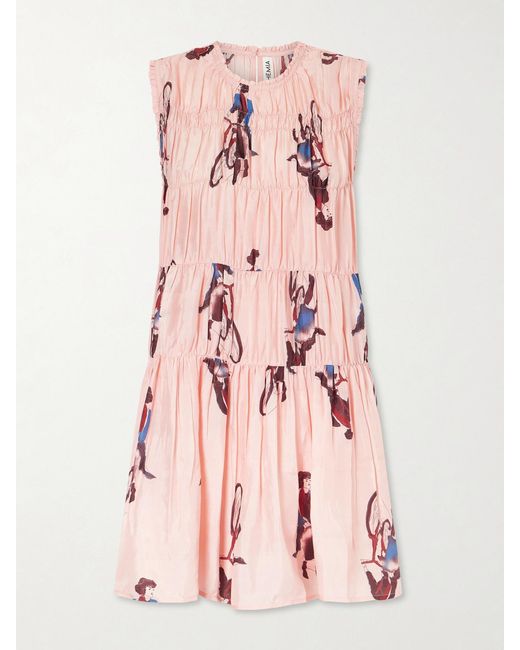 Alix Of Bohemia Pink Jule Parisian Printed Silk Mini Dress