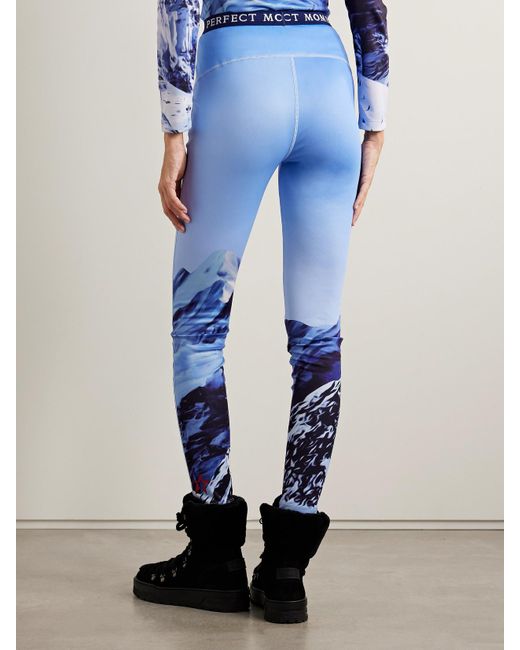 Perfect Moment Blue Printed Stretch-Jersey Leggings