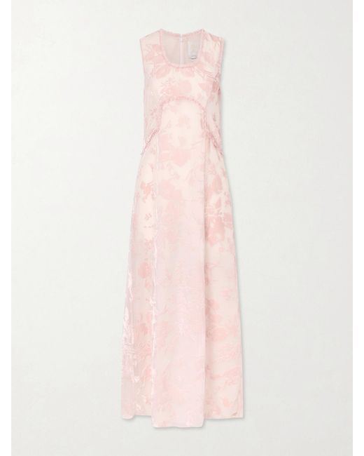 Anna Sui Pink Boudoir Floral Devoré-Velvet Satin Midi Dress