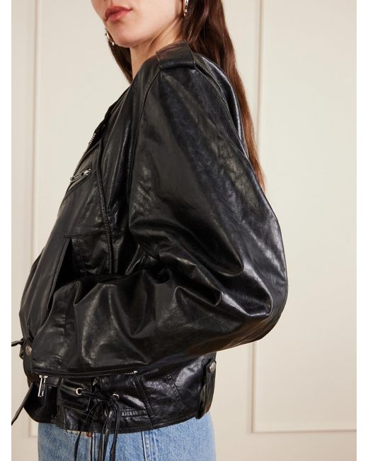 R13 Black Belted Embellished Leather Biker Jacket