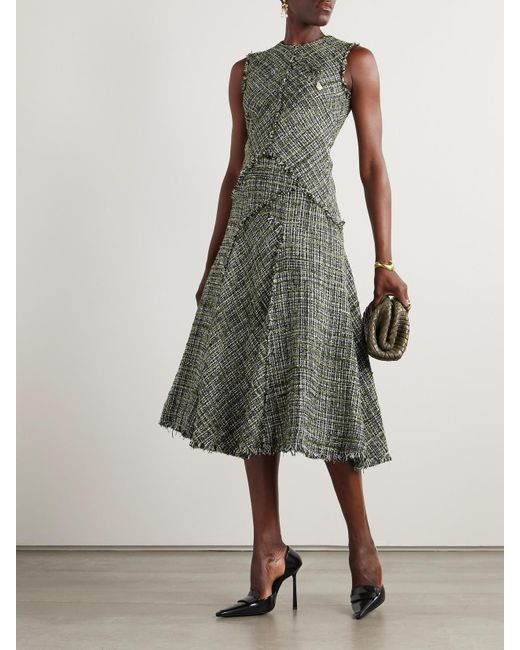 Erdem Gray Midikleid Aus Tweed Mit Fransen