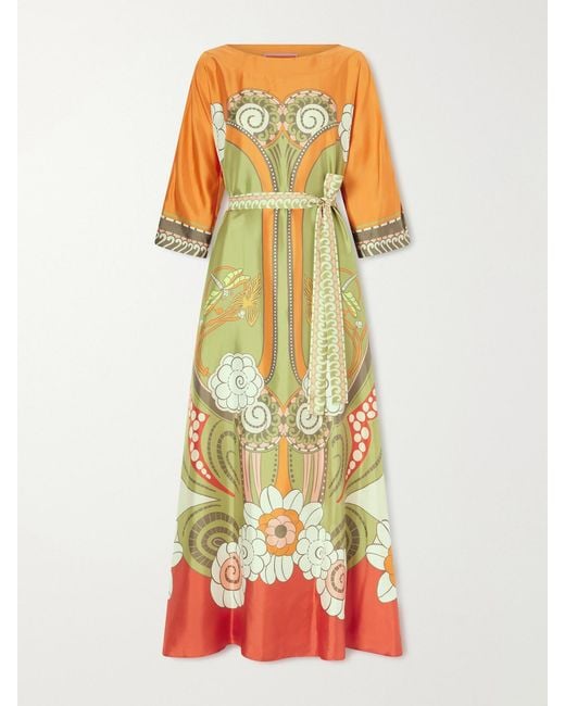 LaDoubleJ Multicolor Muumuu Belted Printed Silk-Twill Maxi Dress