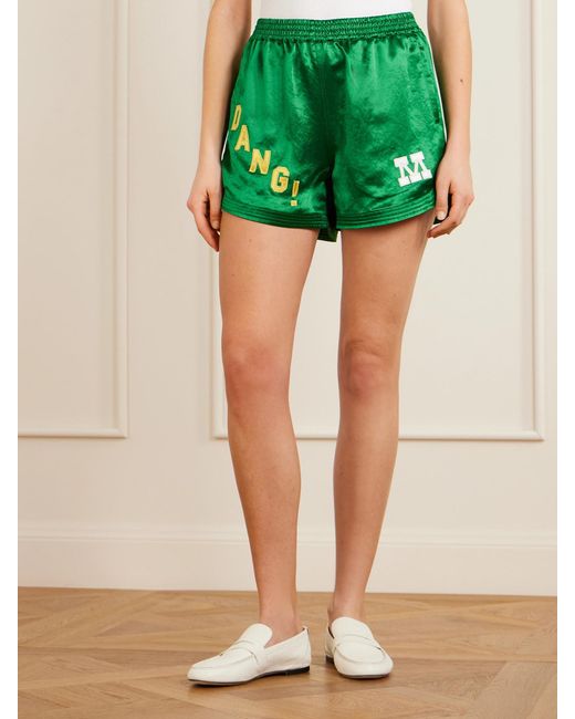 Mother Green The Star Player Embroidered Satin Shorts