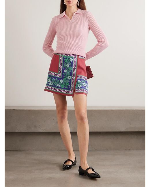 LaDoubleJ Red Foulard Printed Silk Mini Skirt