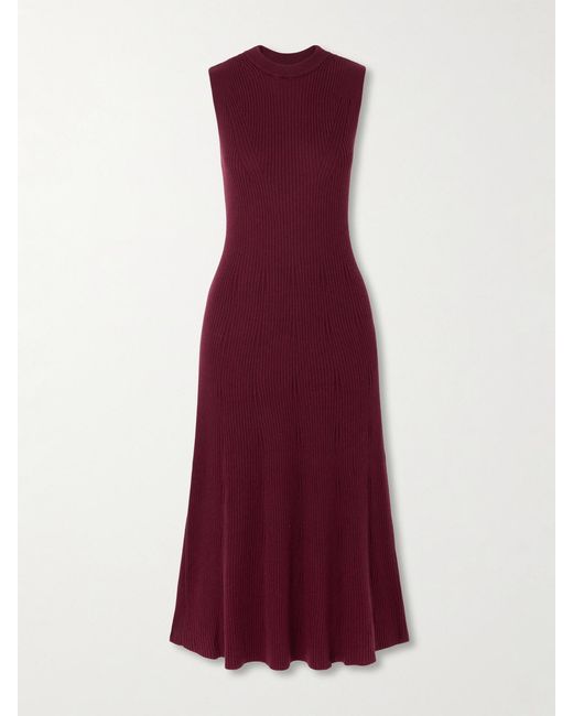 Sa Su Phi Purple Ribbed-Knit Cashmere And Silk-Blend Midi Dress