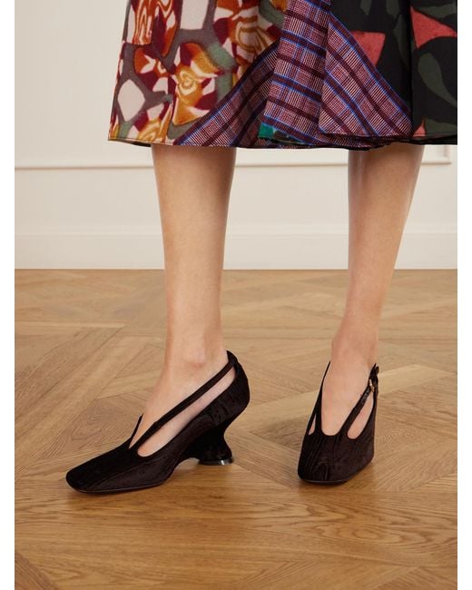 Dries Van Noten Brown Velvet Moiré Wedge Pumps