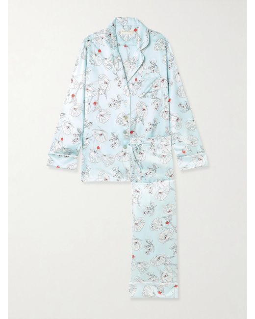Olivia Von Halle Blue Lila Printed Silk-Satin Pajama Set