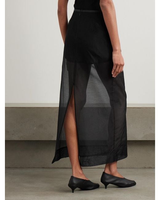 St. Agni Black Leather-Trimmed Organic Cotton-Blend Tulle Maxi Skirt