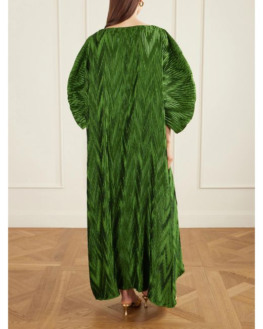 ‎Dima Ayad Green Metallic Plissé-Satin Gown