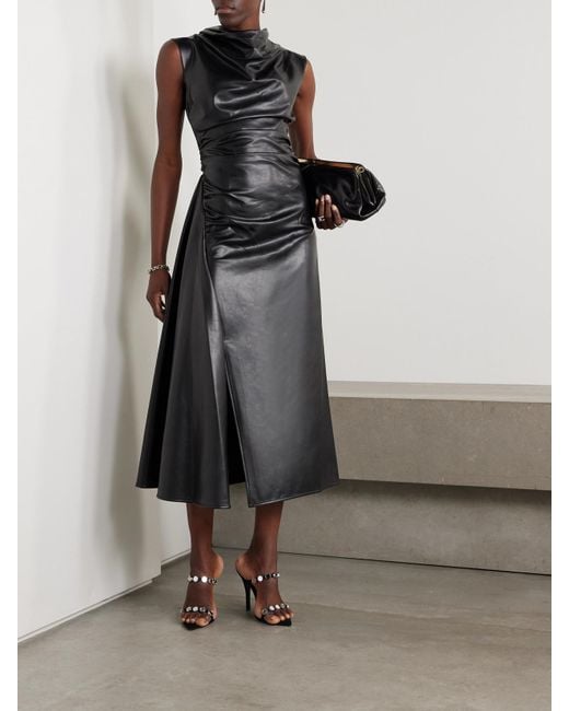 Jonathan Simkhai Burke Draped Faux Leather Midi Dress in Black | Lyst UK
