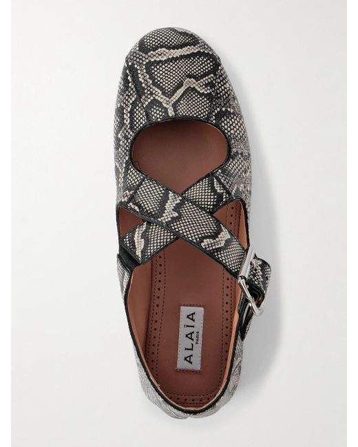 Alaïa Multicolor Criss Cross Leather-Trimmed Snakeskin Ballet Flats
