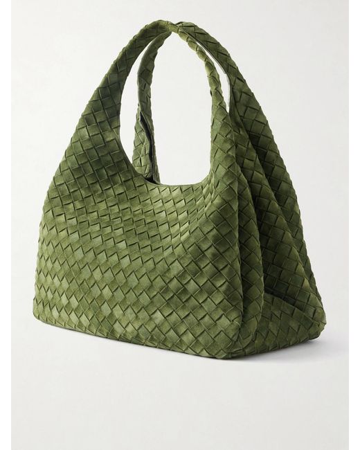 Bottega Veneta Green Campana Intrecciato Suede Shoulder Bag