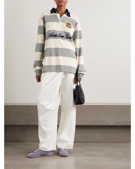 Polo En Coton Imprimé À Finitions En Velours Côtelé, Rayures Et Broderies Script Aimé Leon Dore en coloris Gray