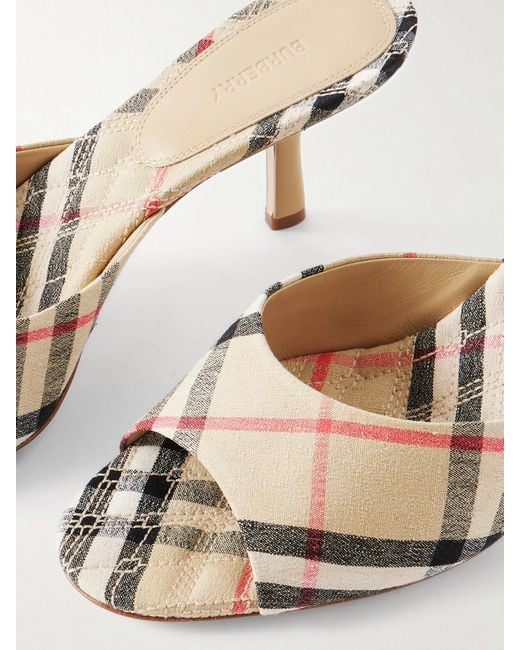 Burberry Natural Checked Canvas Mules
