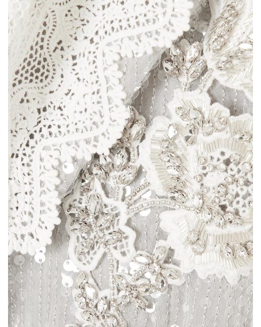 Erdem White Embellished Lace-Trimmed Sequined Georgette Midi Dress