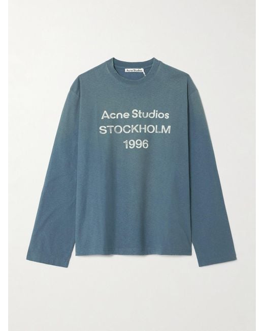 Acne Blue Pullover Aus Jersey Aus Einer Biobaumwoll-Hanfmischung Mit Print