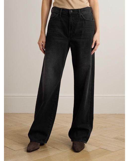Mother Black The Dodger Sneak Mid-Rise Straight-Leg Jeans