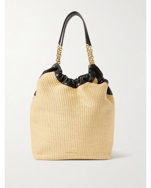 DeMellier London Natural The Miami Leather-Trimmed Raffia Tote