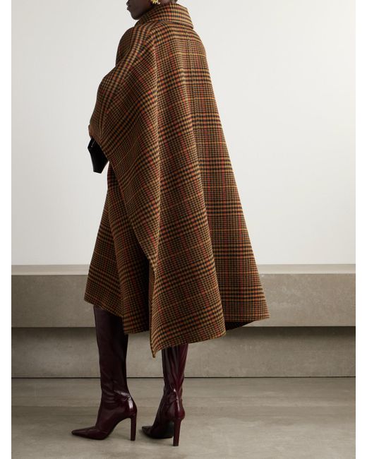 Saint Laurent Brown Checked Wool And Llama-Blend Cape