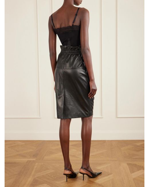 Saint Laurent Black Leather Midi Skirt