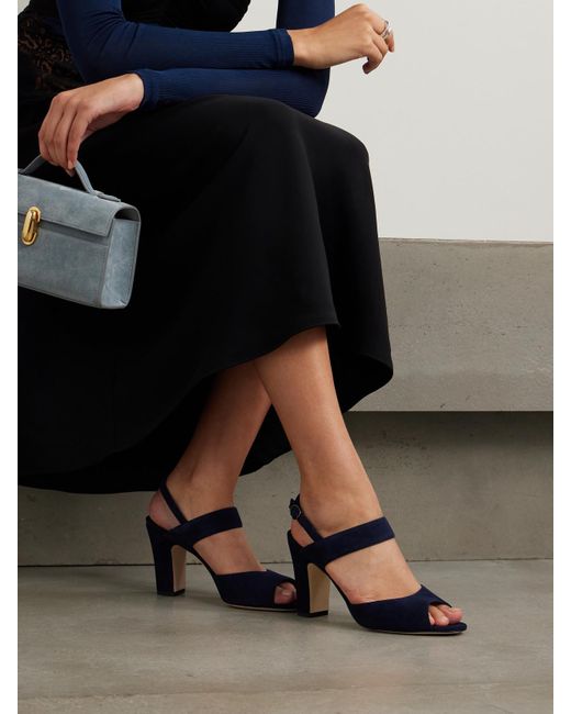 Manolo Blahnik Blue Khiko 90 Suede Slingback Sandals