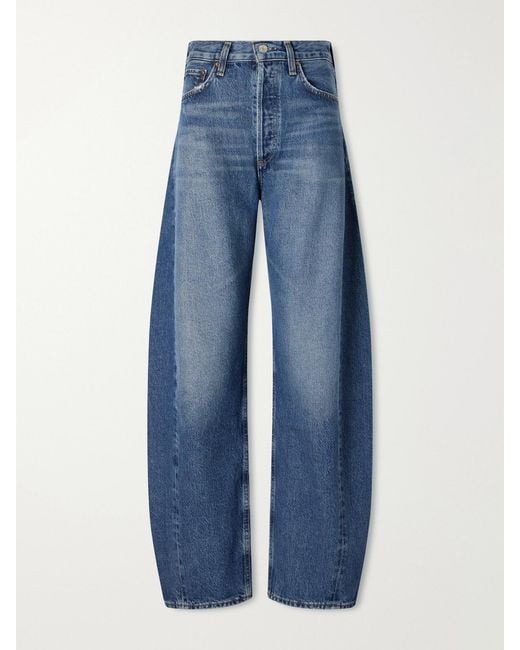 Agolde Blue Luna Pieced High-Rise Barrel-Leg Jeans