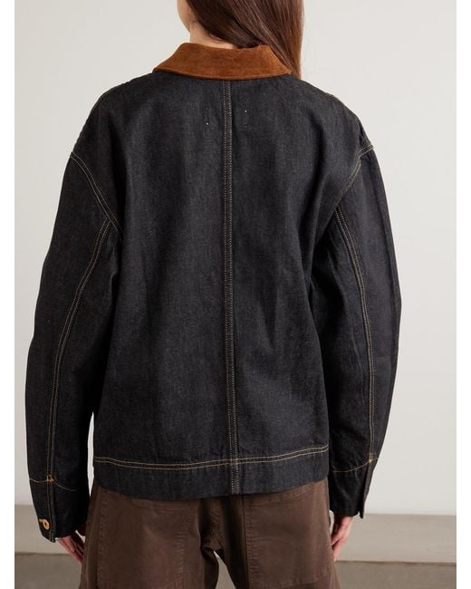 SLVRLAKE Denim Blue Casey Suede-Trimmed Denim Jacket