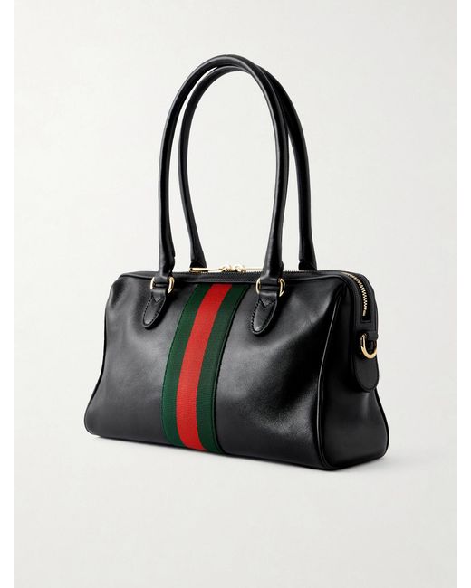 Gucci Black Borsetto Small Webbing-Trimmed Leather Shoulder Bag