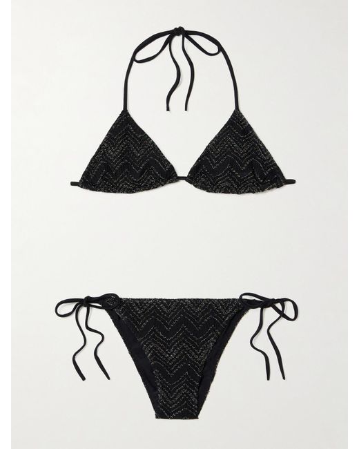 Missoni Black Mare Striped Metallic Crochet-Knit Triangle Bikini