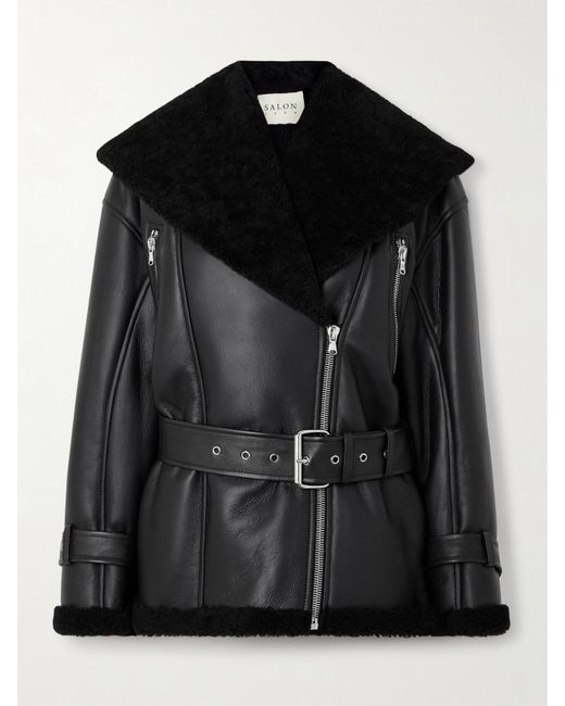 Salon 1884 Black Marcelle Belted Shearling Jacket