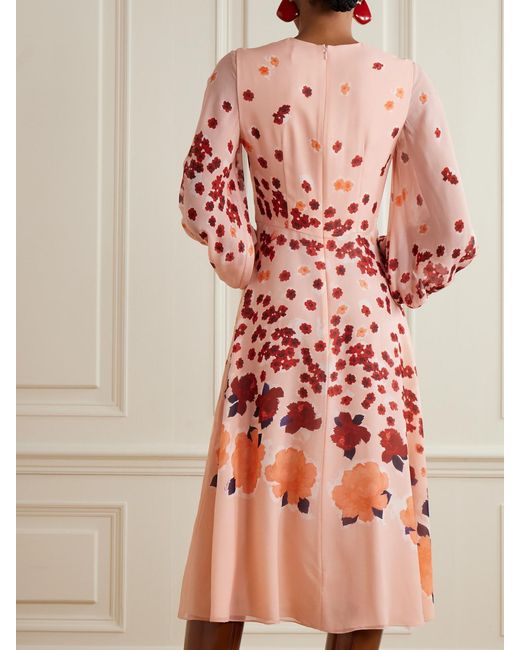 Erdem Margot Gathered Floral-Print Silk-Georgette Midi Dress