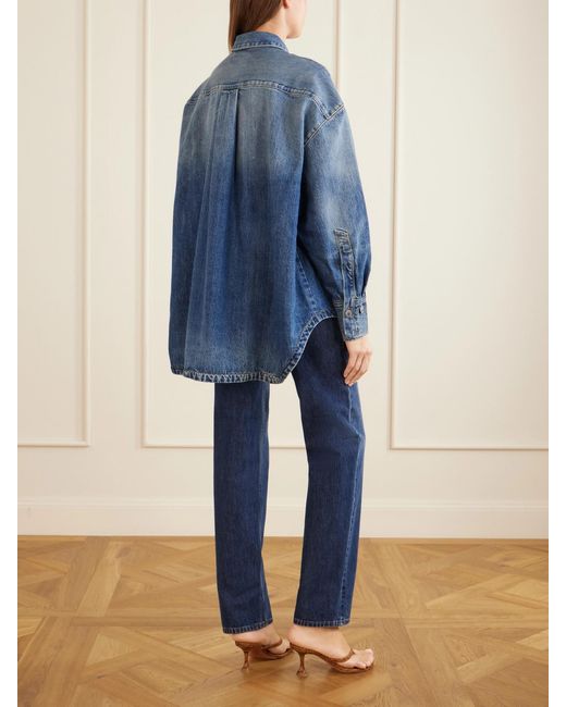 The Attico Blue Logo-Embroidered Washed Denim Jacket