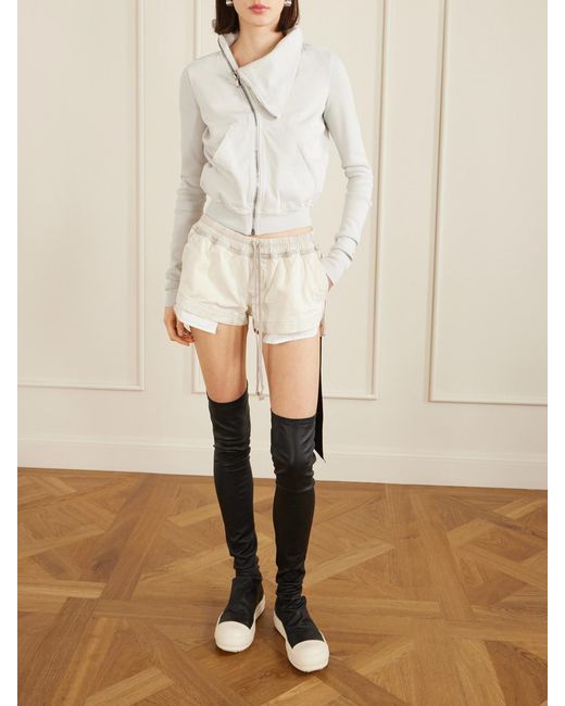 Rick Owens Natural Cropped Organic Cotton-Jersey Hoodie