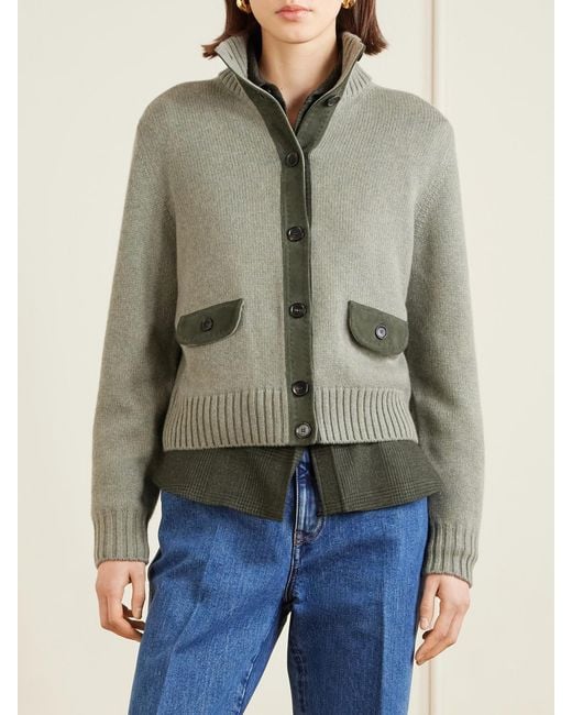Loro Piana Natural Parksville Suede-Trimmed Cashmere Cardigan