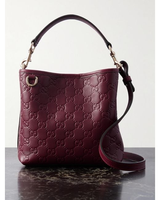 Gucci Purple Gg Emblem Debossed Leather Tote
