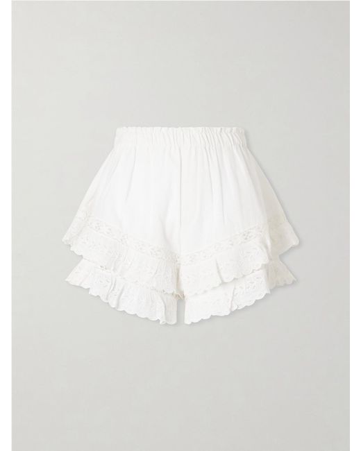 Sea White Eliza Embroidered Cotton-Blend Shorts