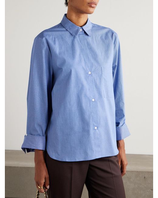 Twp Blue Next Morning Checked Cotton-Poplin Shirt
