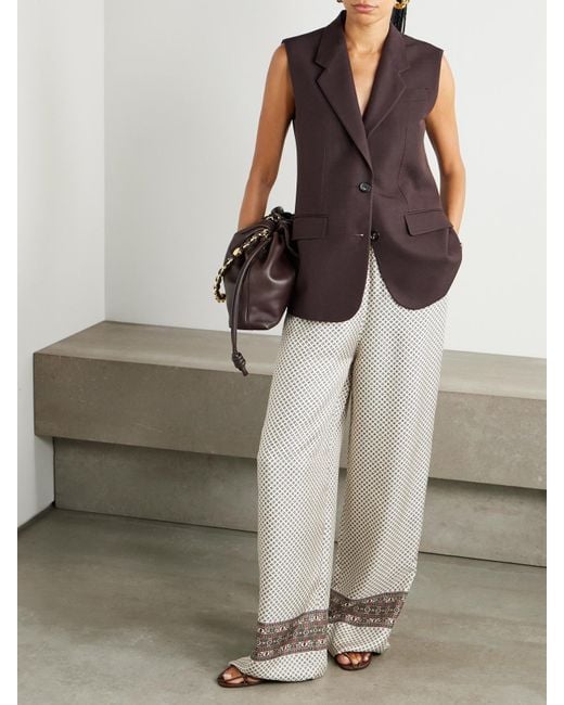 Loro Piana White Valerio Printed Silk-Twill Wide-Leg Pants