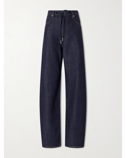 FRAME Blue The Off Duty Drawstring Bow High-Rise Barrel-Leg Jeans